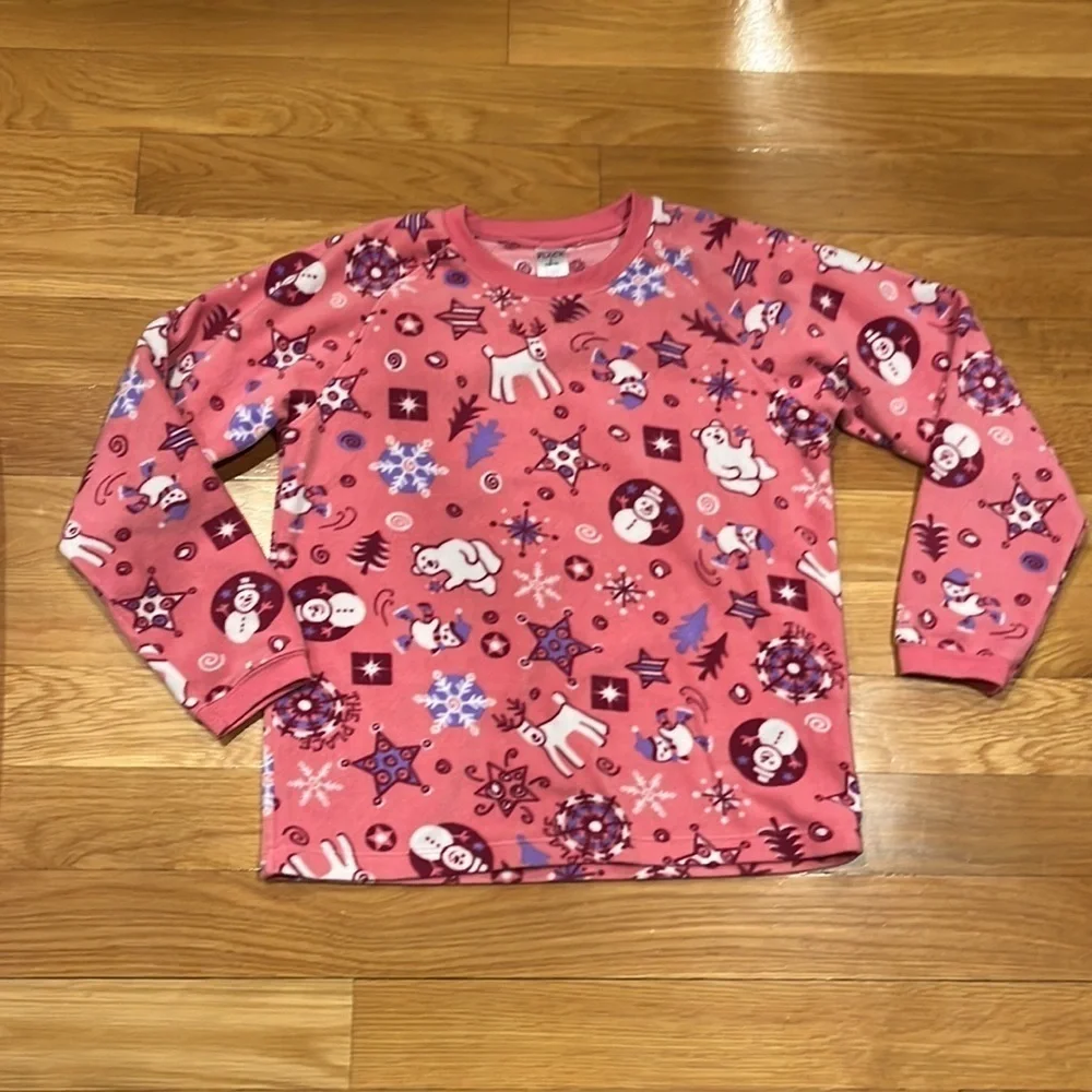 THE children’s place girl winter fleece 2 piece sleep set size large (10/12).